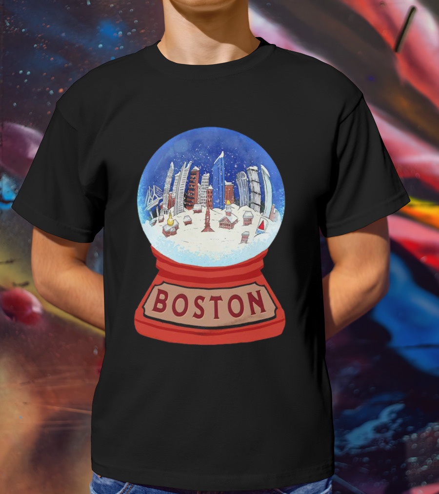 Boston Cityscape Snow Globes Christmas Holiday Scene T-Shirt