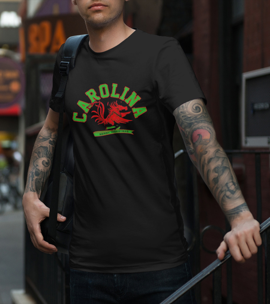 Carolina Merry Christmas Rooster Red Green T-Shirt