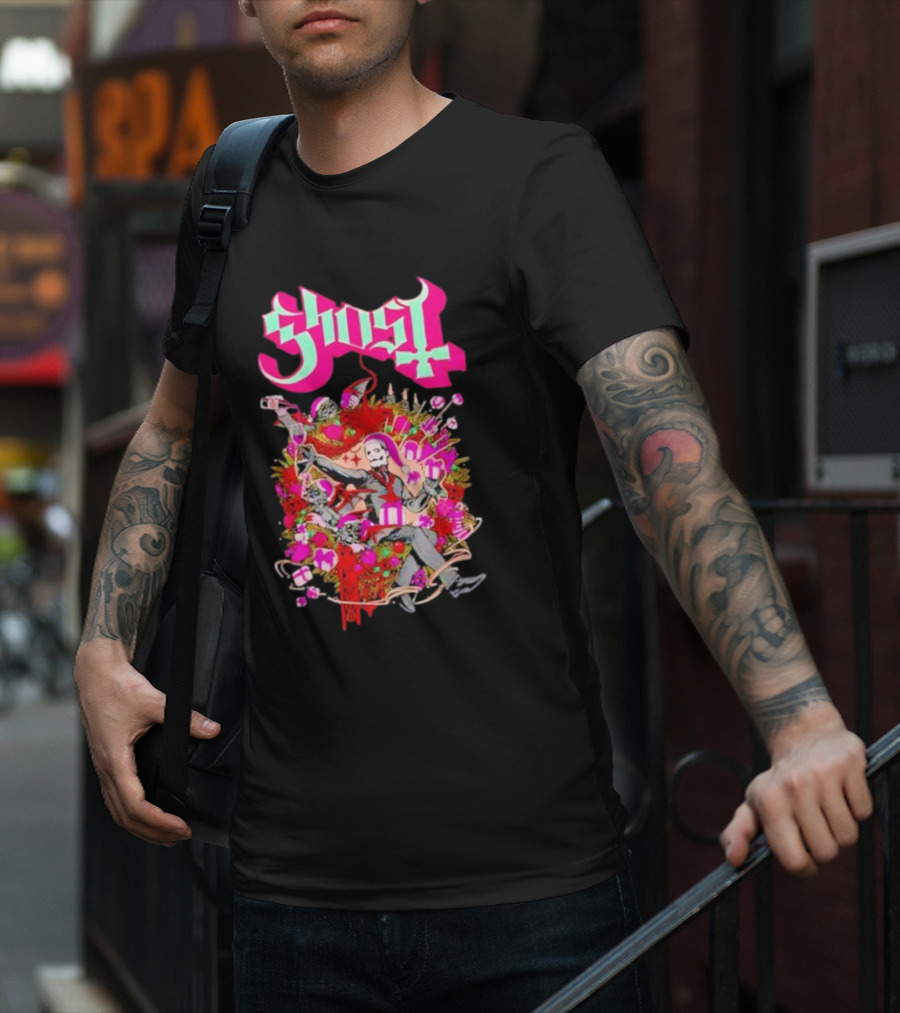 Ghost Festivus Colorful Celebration With Gifts And Festive T-Shirt