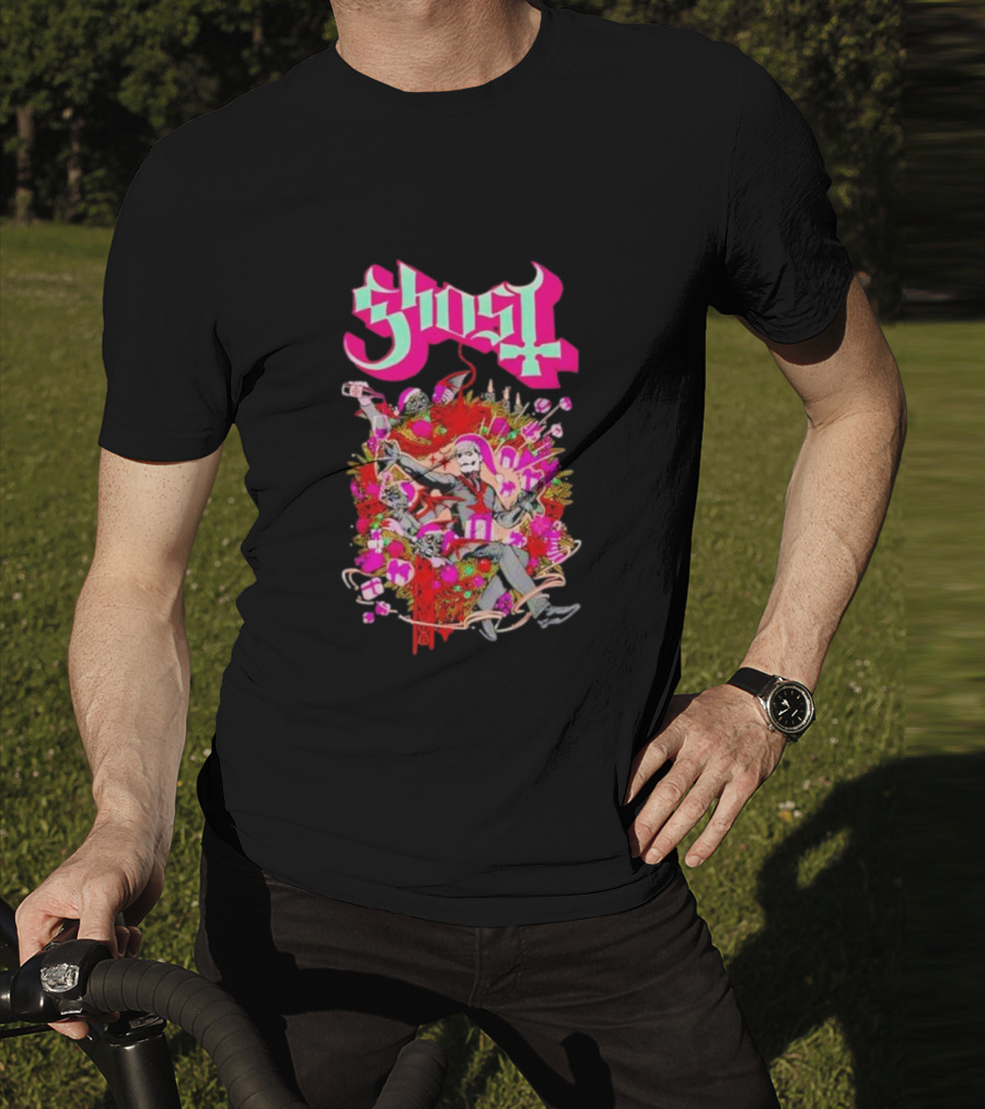 Ghost Festivus Colorful Celebration With Gifts And Festive T-Shirt