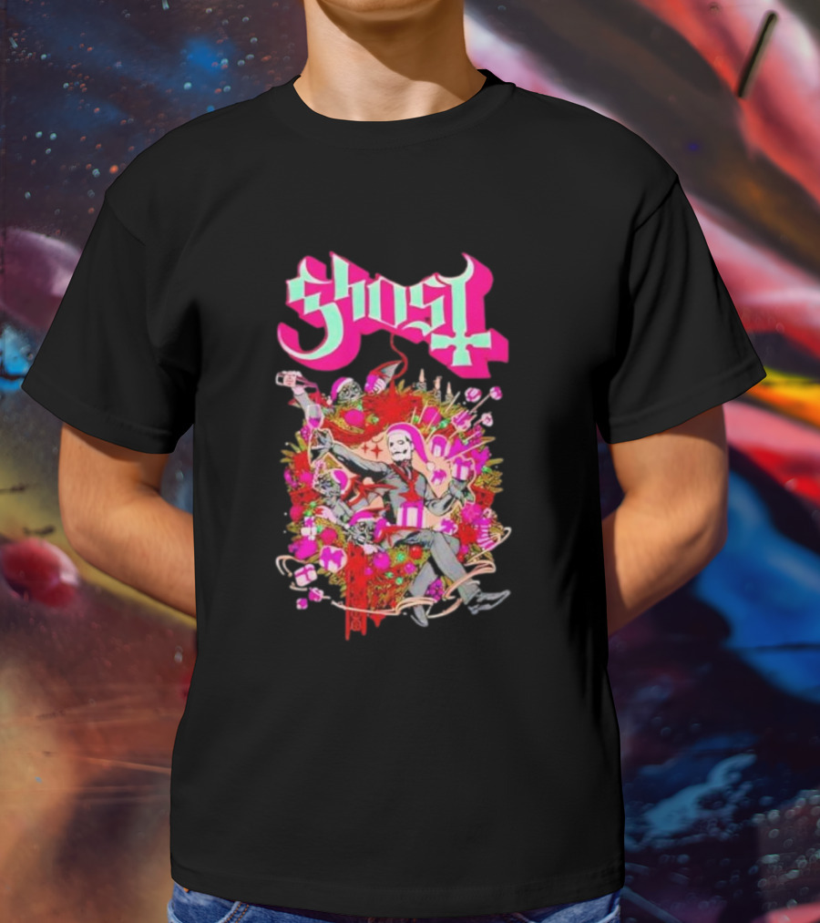 Ghost Festivus Colorful Celebration With Gifts And Festive T-Shirt