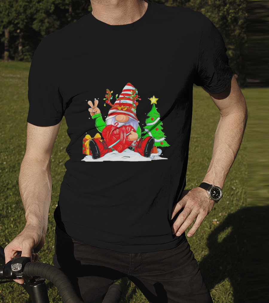 Gnome Love Peace Christmas Crochet Yarn Tree T-Shirt