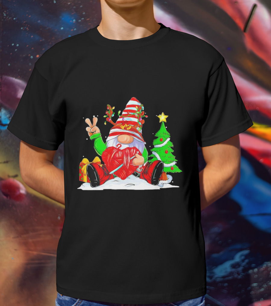 Gnome Love Peace Christmas Crochet Yarn Tree T-Shirt