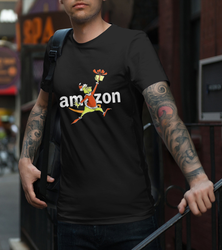 Amazon Christmas Grinch Holding Present T-Shirt