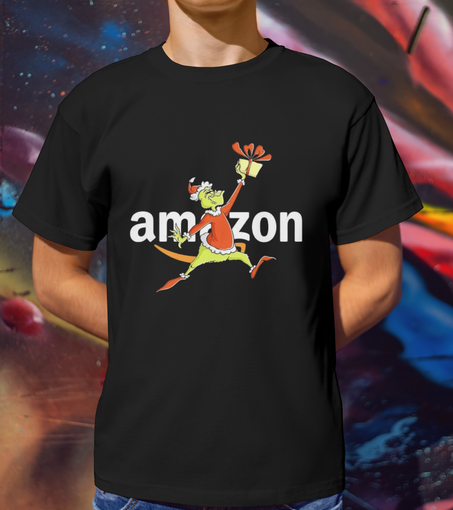 Amazon Christmas Grinch Holding Present T-Shirt