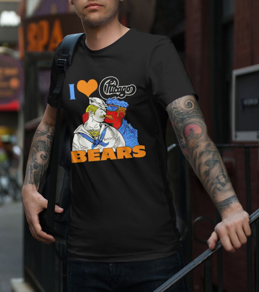 I Love Chicago Bears BossDog Sailor And Cop Embrace T-Shirt