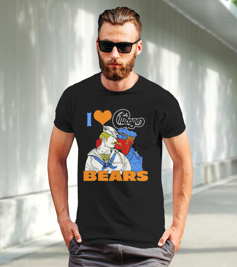 I Love Chicago Bears BossDog Sailor And Cop Embrace T-Shirt
