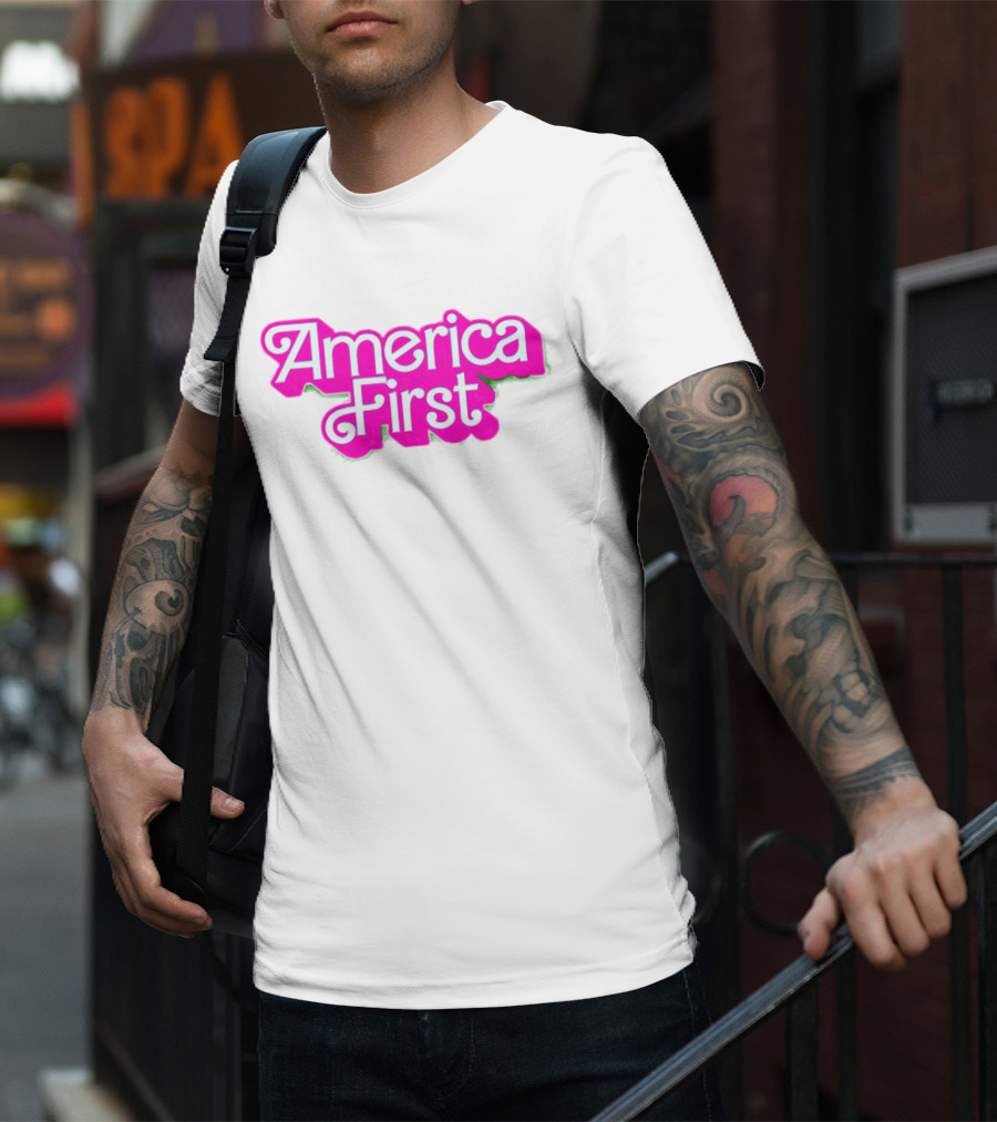 America First Barbie Style Pink Font T-Shirt