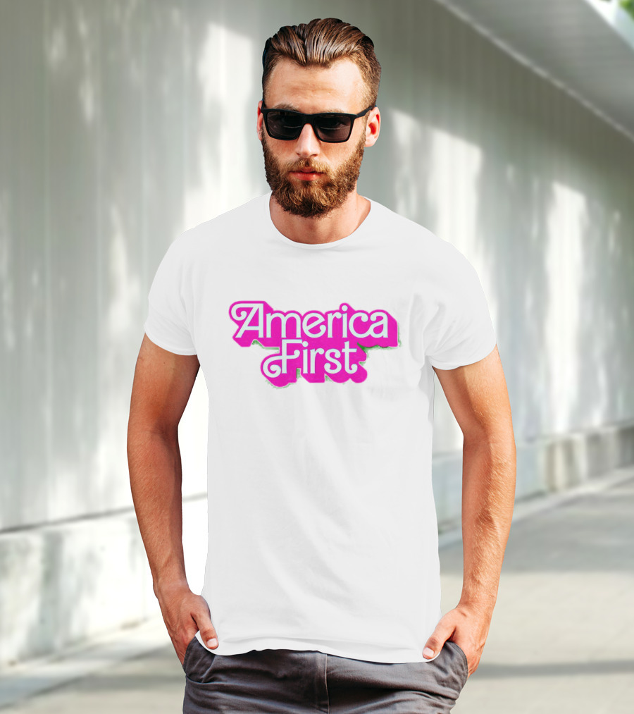 America First Barbie Style Pink Font T-Shirt