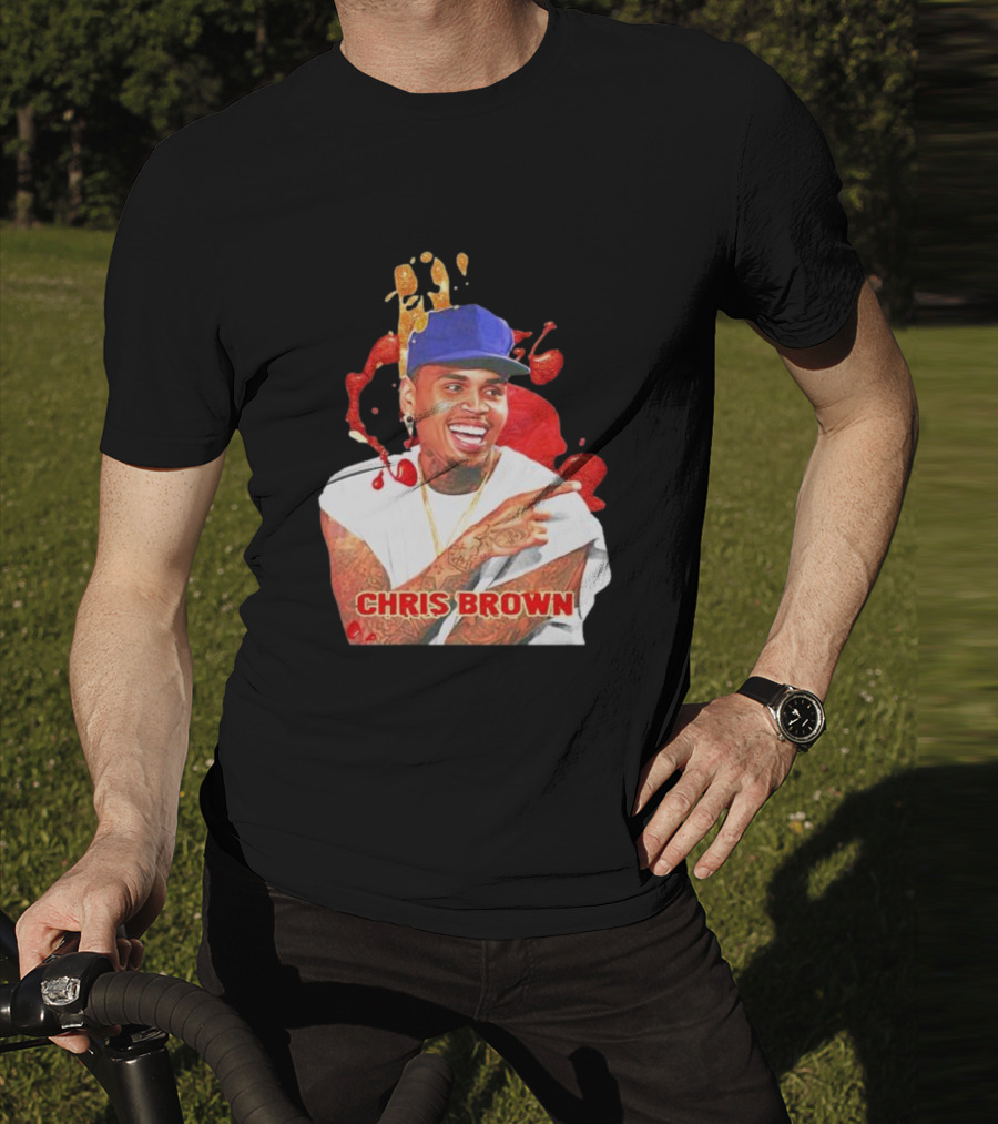 CHRIS BROWN Essential Red Splash Art Happy Pose T-Shirt