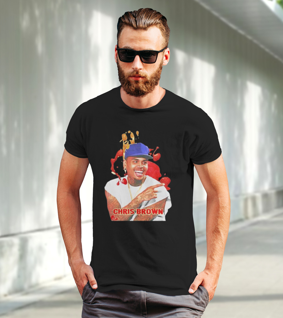 CHRIS BROWN Essential Red Splash Art Happy Pose T-Shirt