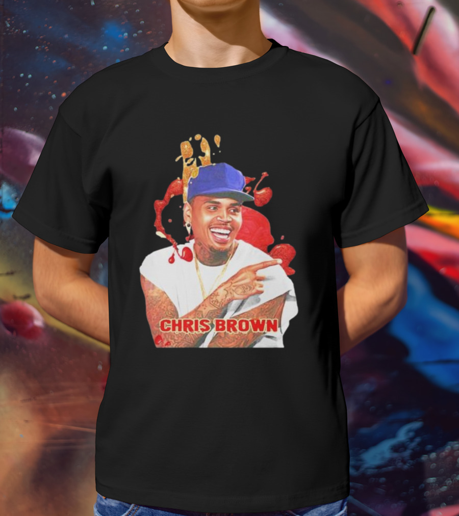 CHRIS BROWN Essential Red Splash Art Happy Pose T-Shirt