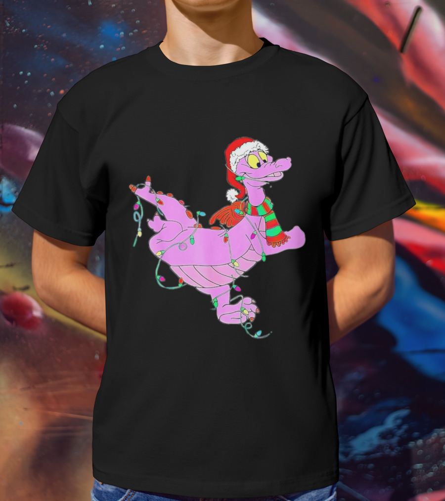 Dragon Figment In Santa Hat Wrapped In Christmas Lights T-Shirt