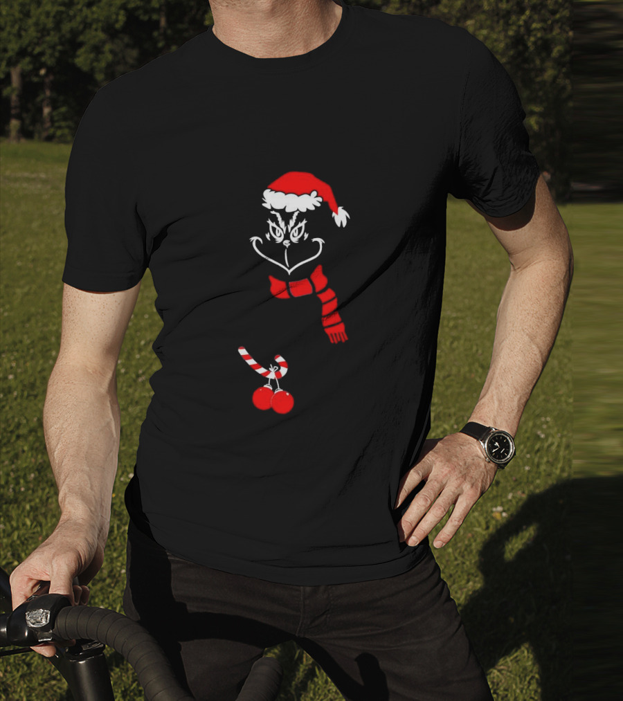 Grinch Santa Hat Scarf Candy Cane Christmas Balls T-Shirt