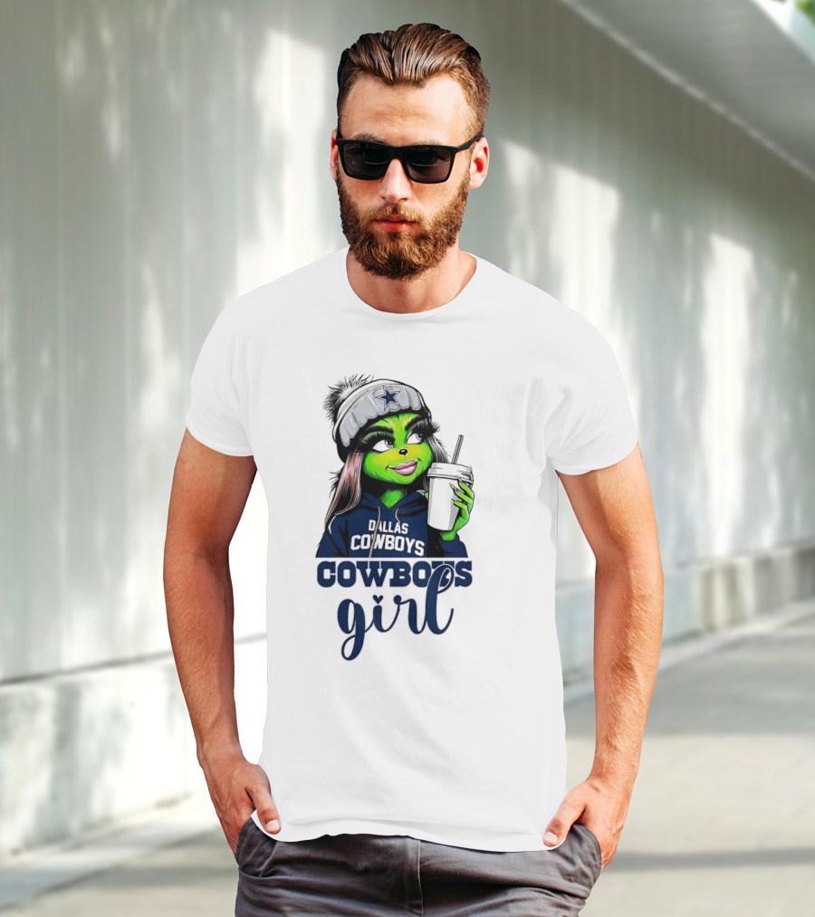 Grinch Dallas Cowboys Girl Drinking Coffee T-Shirt