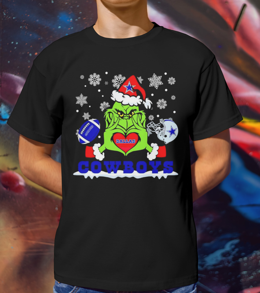 Grinch Dallas Cowboys Christmas Football Snowflakes T-Shirt