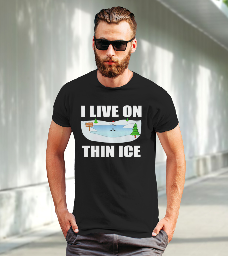I Live On Thin Ice Stick Figure Skating On Frozen Lake T-Shirt