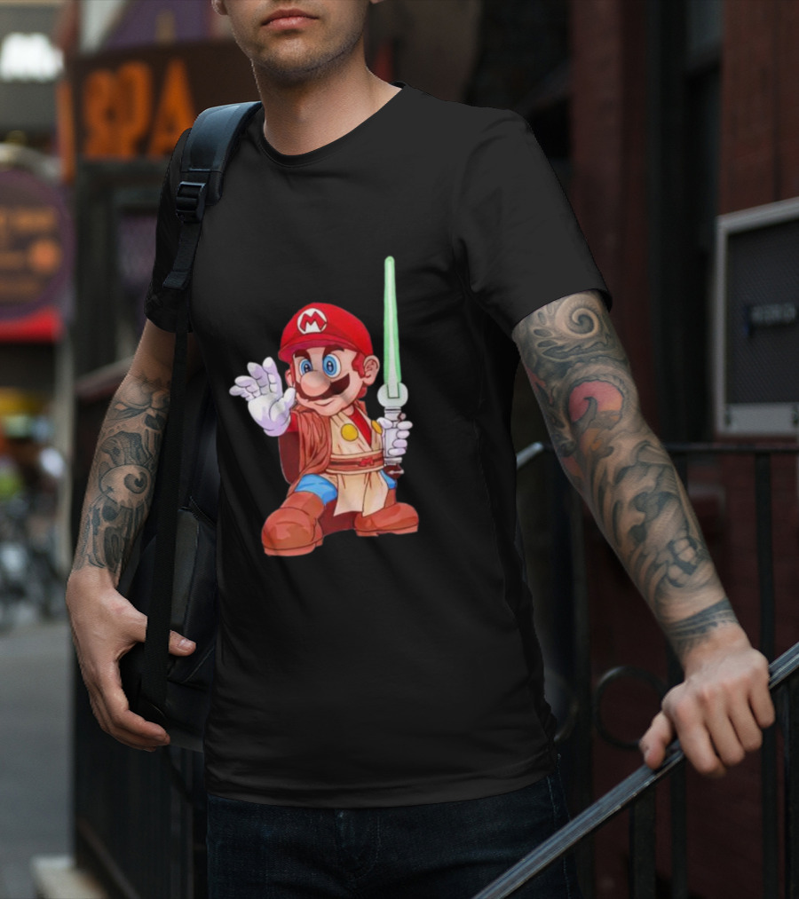 Mario Jedi Star Wars Crossover With Lightsaber T-Shirt