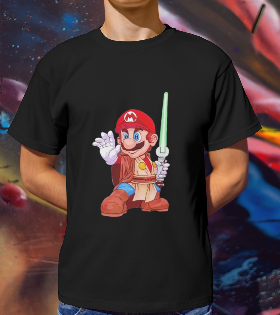 Mario Jedi Star Wars Crossover With Lightsaber T-Shirt