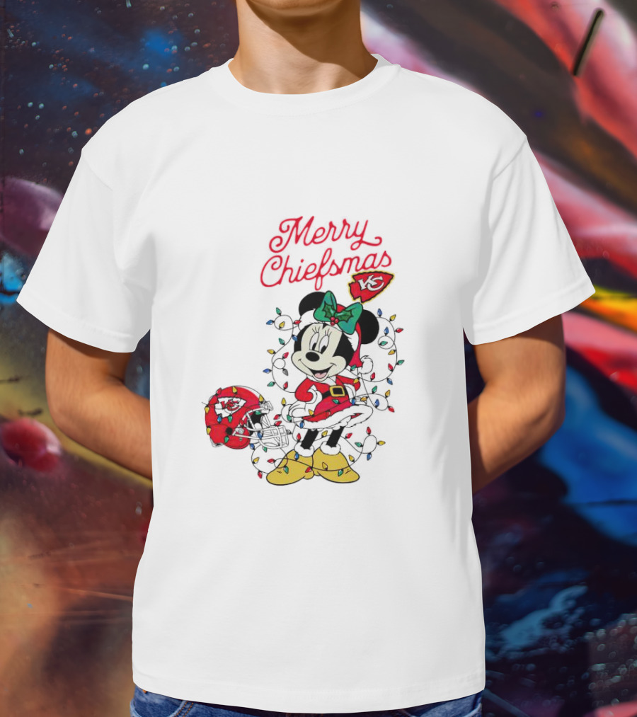 Merry Chiefsmas Minnie Mouse Kansas City Football Christmas Lights Helmet T-Shirt