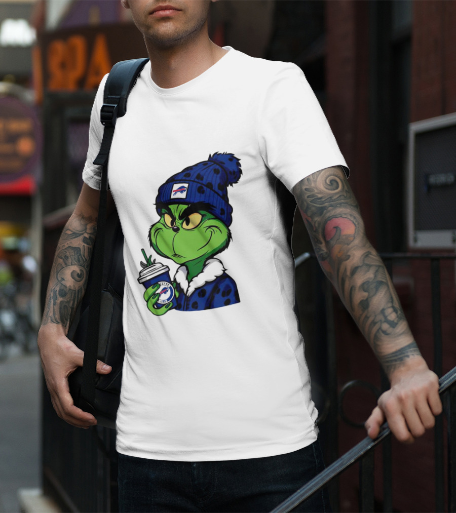 Grinch In Buffalo Bills Beanie Holding Logo Cup T-Shirt