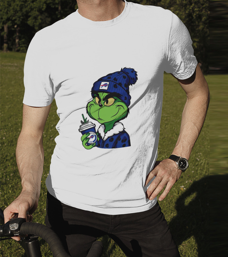 Grinch In Buffalo Bills Beanie Holding Logo Cup T-Shirt