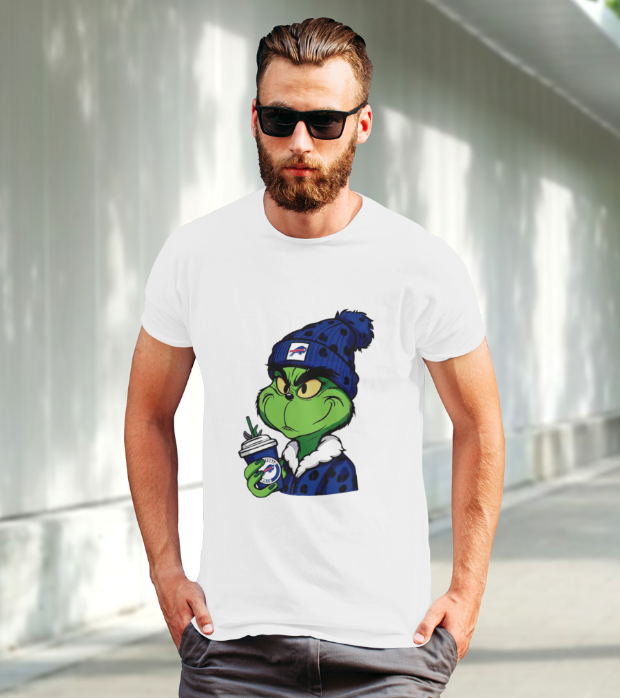 Grinch In Buffalo Bills Beanie Holding Logo Cup T-Shirt
