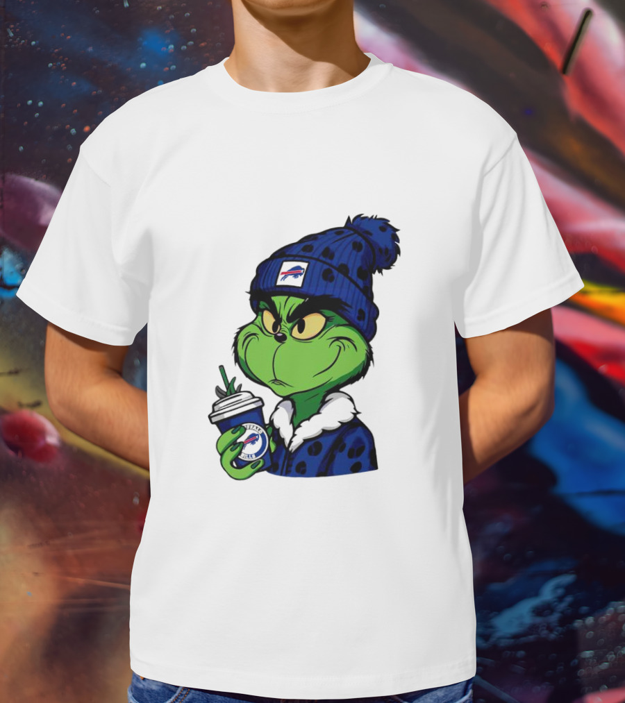 Grinch In Buffalo Bills Beanie Holding Logo Cup T-Shirt