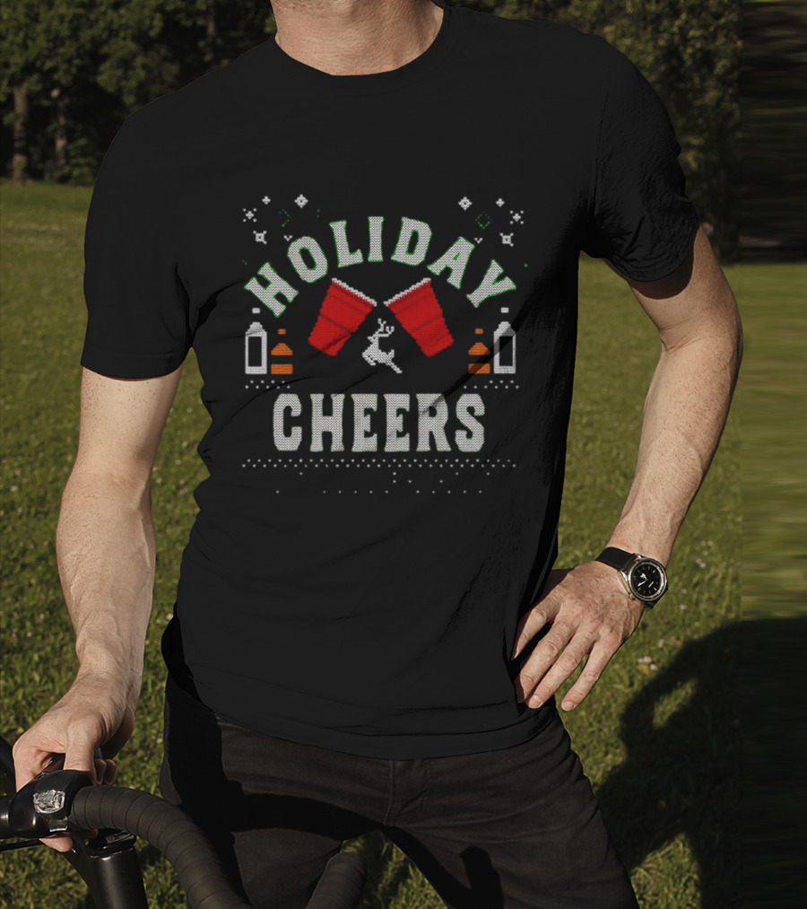Holiday Cheers Red Cups Reindeer Knit T-Shirt