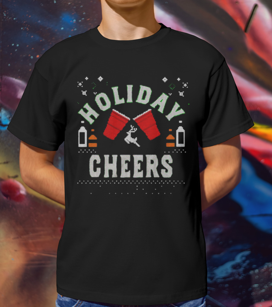 Holiday Cheers Red Cups Reindeer Knit T-Shirt
