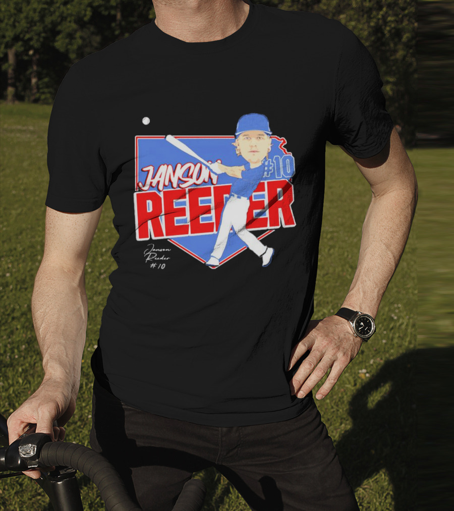 Janson Reeder #10 Baseball Cartoon Map Signature T-Shirt