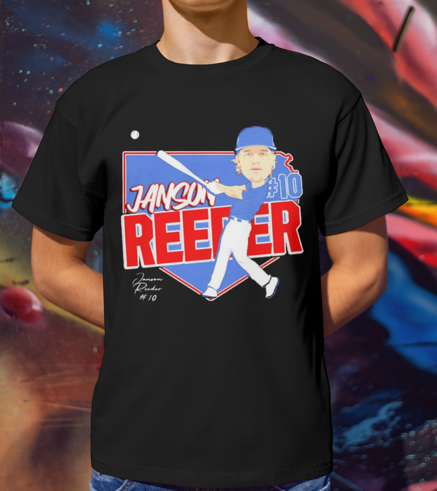 Janson Reeder #10 Baseball Cartoon Map Signature T-Shirt