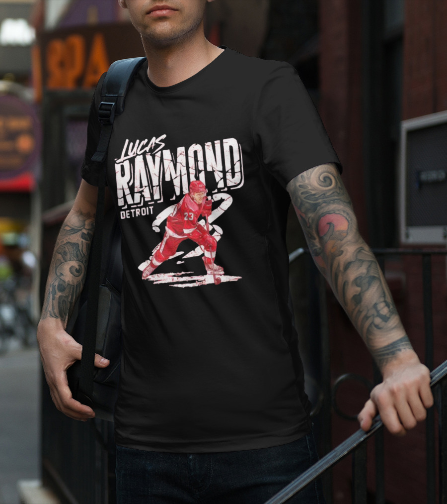 Lucas Raymond Detroit Hockey Player 23 Dynamic Action T-Shirt