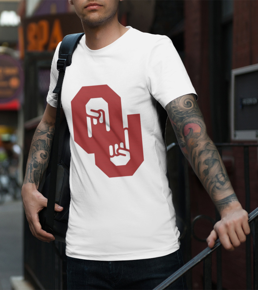 Oklahoma Sooners Logo With Horns Down Hand Gesture T-Shirt
