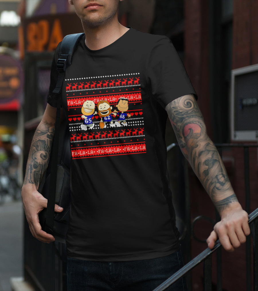 Philadelphia Eagles Lane Johnson Jason Kelce Jordan Mailata Fa La La Christmas Cartoon T-Shirt