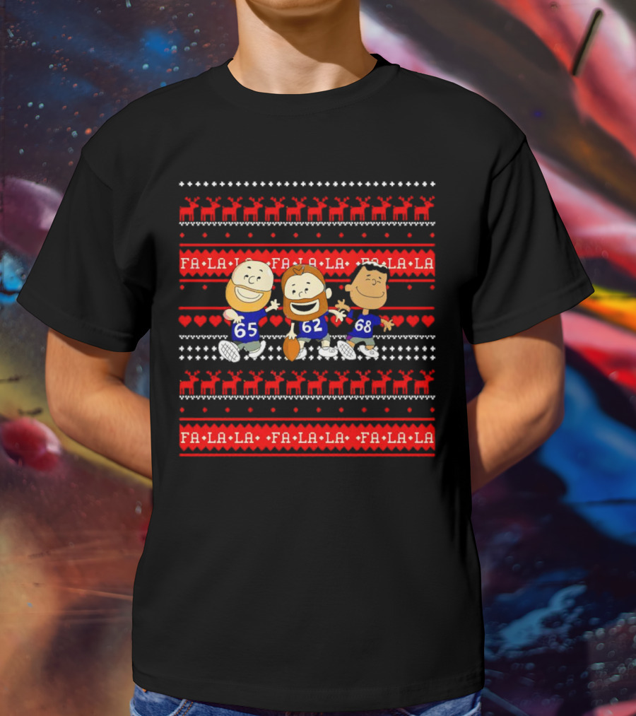 Philadelphia Eagles Lane Johnson Jason Kelce Jordan Mailata Fa La La Christmas Cartoon T-Shirt