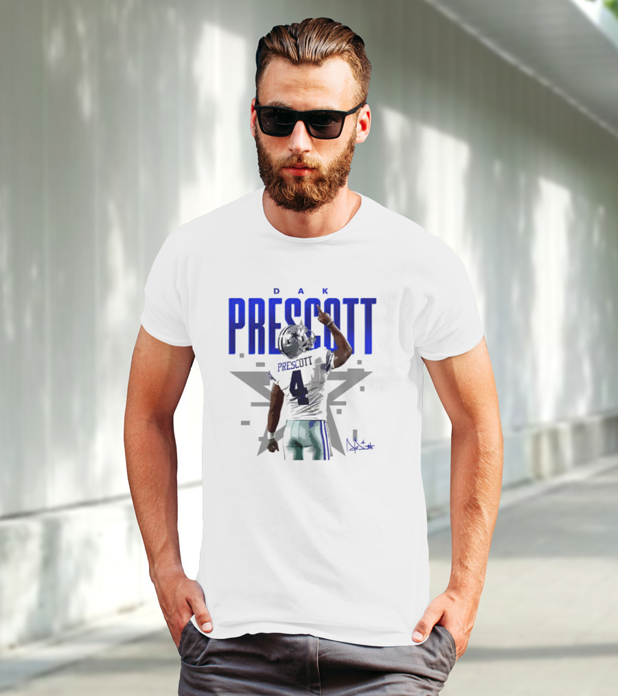 Dak Prescott Dallas Cowboys Number 4 Signature Star T-Shirt