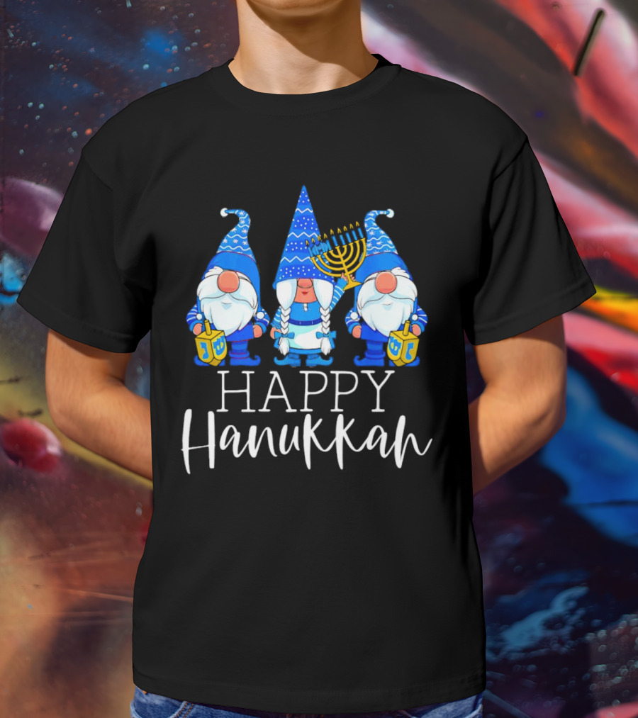 Gnomes Celebrating Hanukkah With Menorah And Dreidel T-Shirt