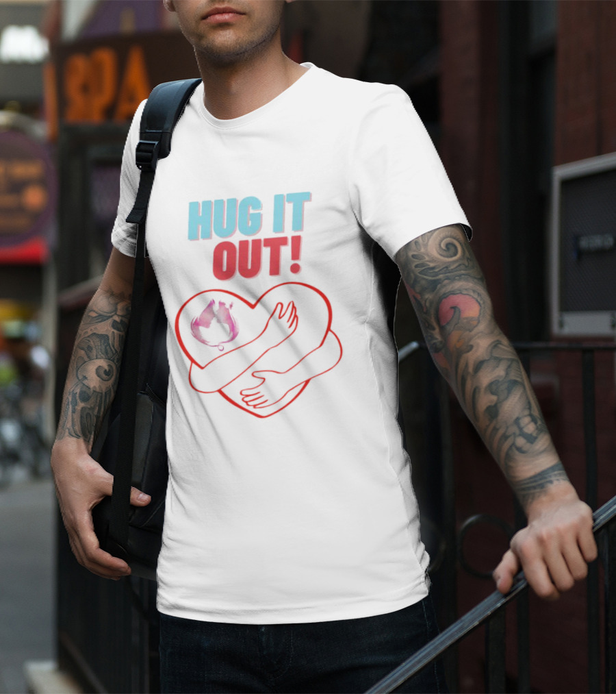 Hug It Out Heart Embrace Inside Red Outline T-Shirt