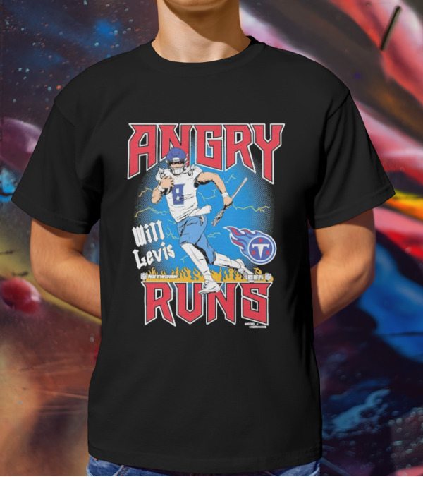 Tennessee Titans Will Levis Angry Runs NFL Network Football 8 Breaking Through Flames T-Shirt