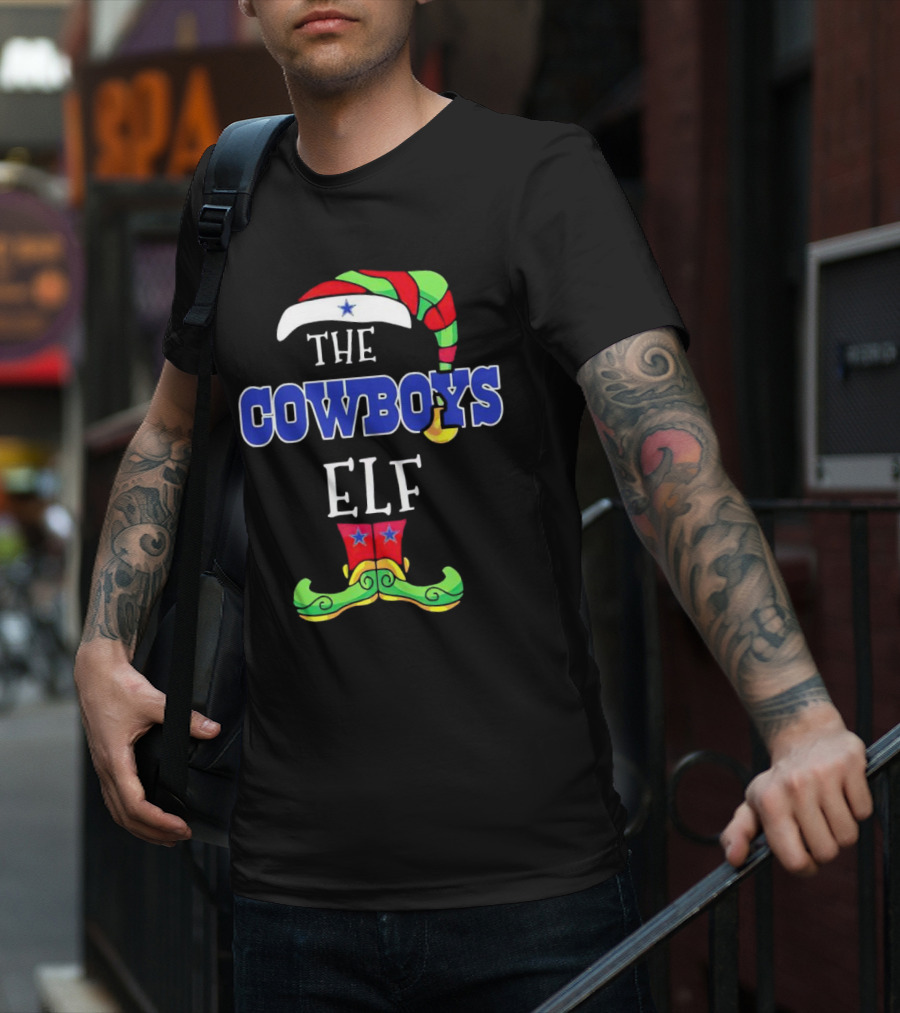 The Cowboys Elf Christmas Holiday Hat And Boots T-Shirt