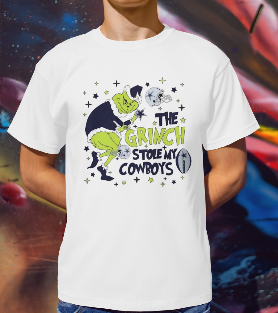 The Grinch Stole My Cowboys Christmas Football Helmet And Star T-Shirt