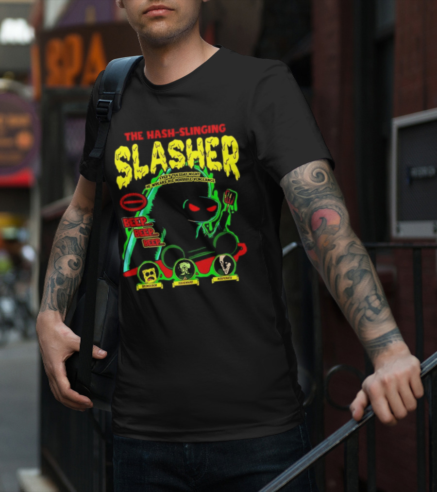 The Hash-Slinging Slasher Every Tuesday Night Beep Beep Featuring Spongebob Squidward Nosferatu T-Shirt