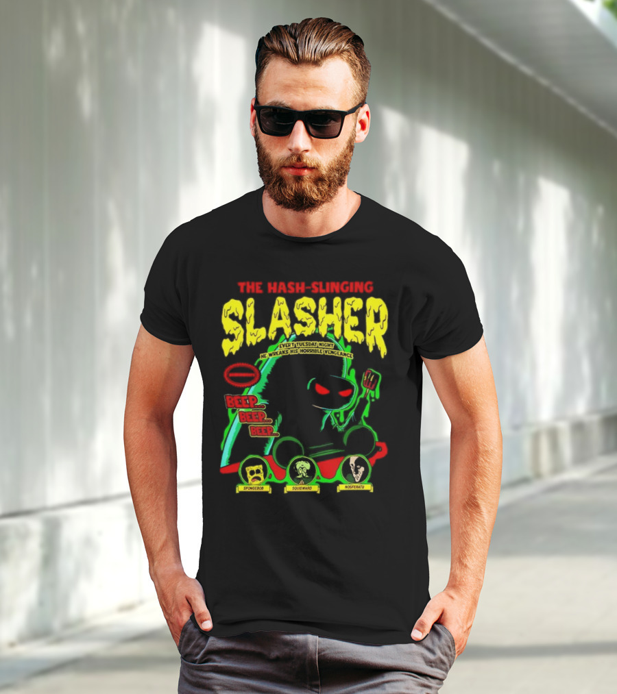 The Hash-Slinging Slasher Every Tuesday Night Beep Beep Featuring Spongebob Squidward Nosferatu T-Shirt