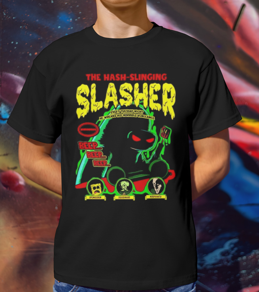 The Hash-Slinging Slasher Every Tuesday Night Beep Beep Featuring Spongebob Squidward Nosferatu T-Shirt