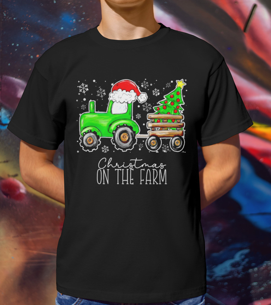 Christmas On The Farm Tractor Trailer Christmas Tree T-Shirt