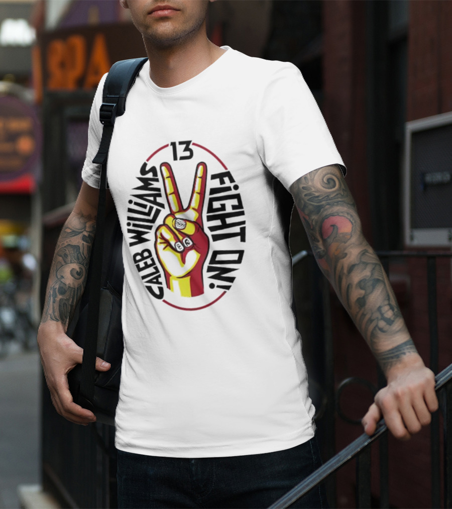 Caleb Williams 13 Fight On USC Trojans Peace Sign T-Shirt