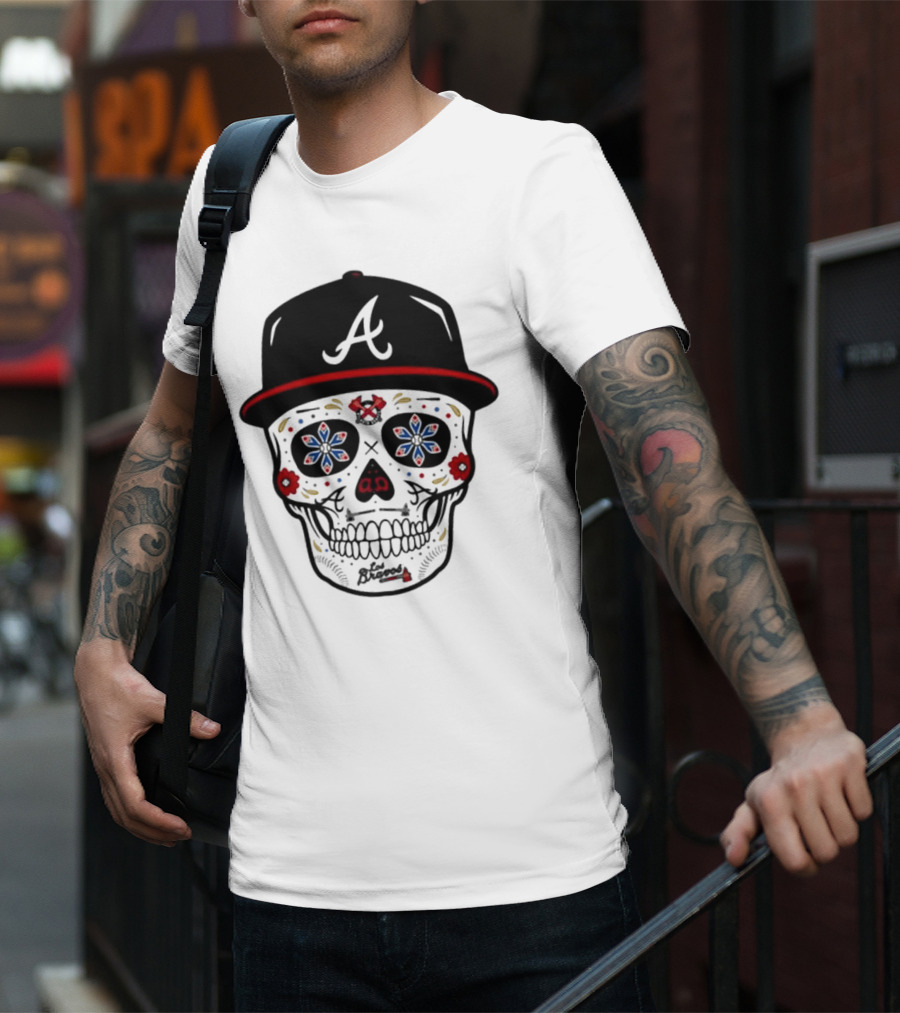 Atlanta Braves Sugar Skull Cap With Floral Elements T-Shirt