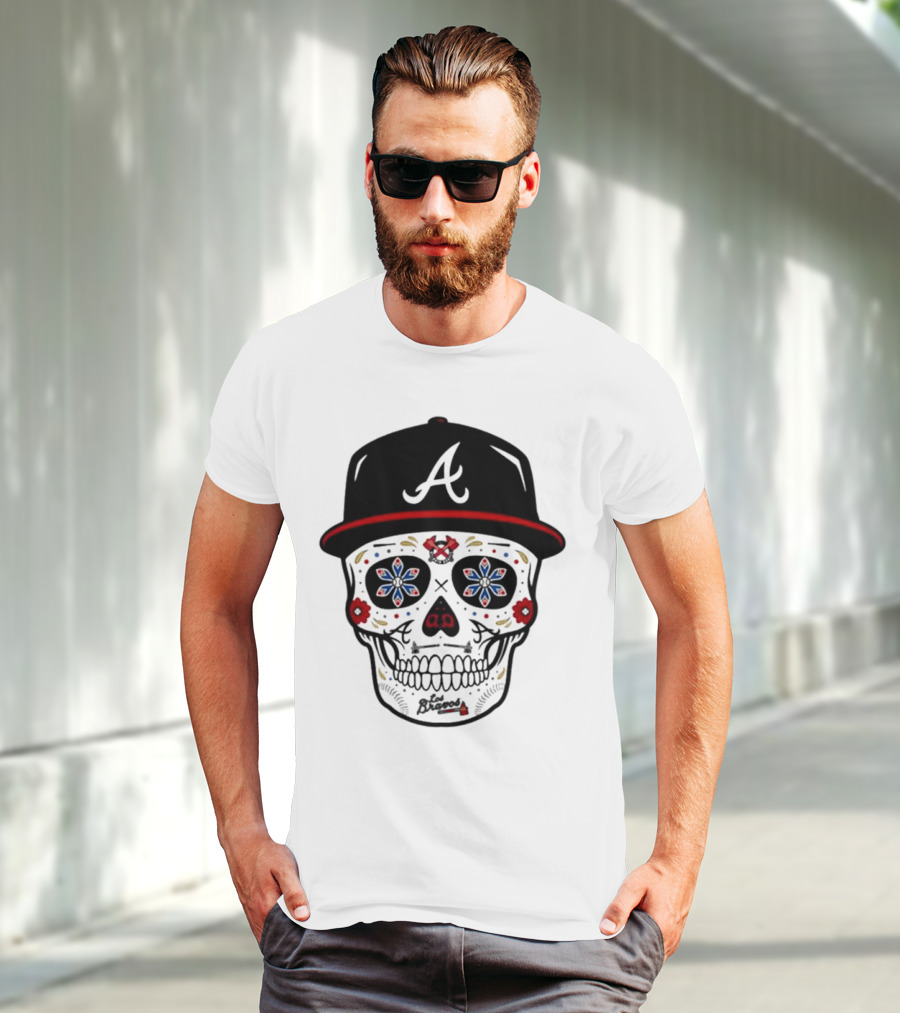 Atlanta Braves Sugar Skull Cap With Floral Elements T-Shirt
