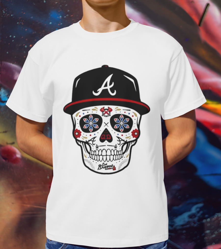 Atlanta Braves Sugar Skull Cap With Floral Elements T-Shirt